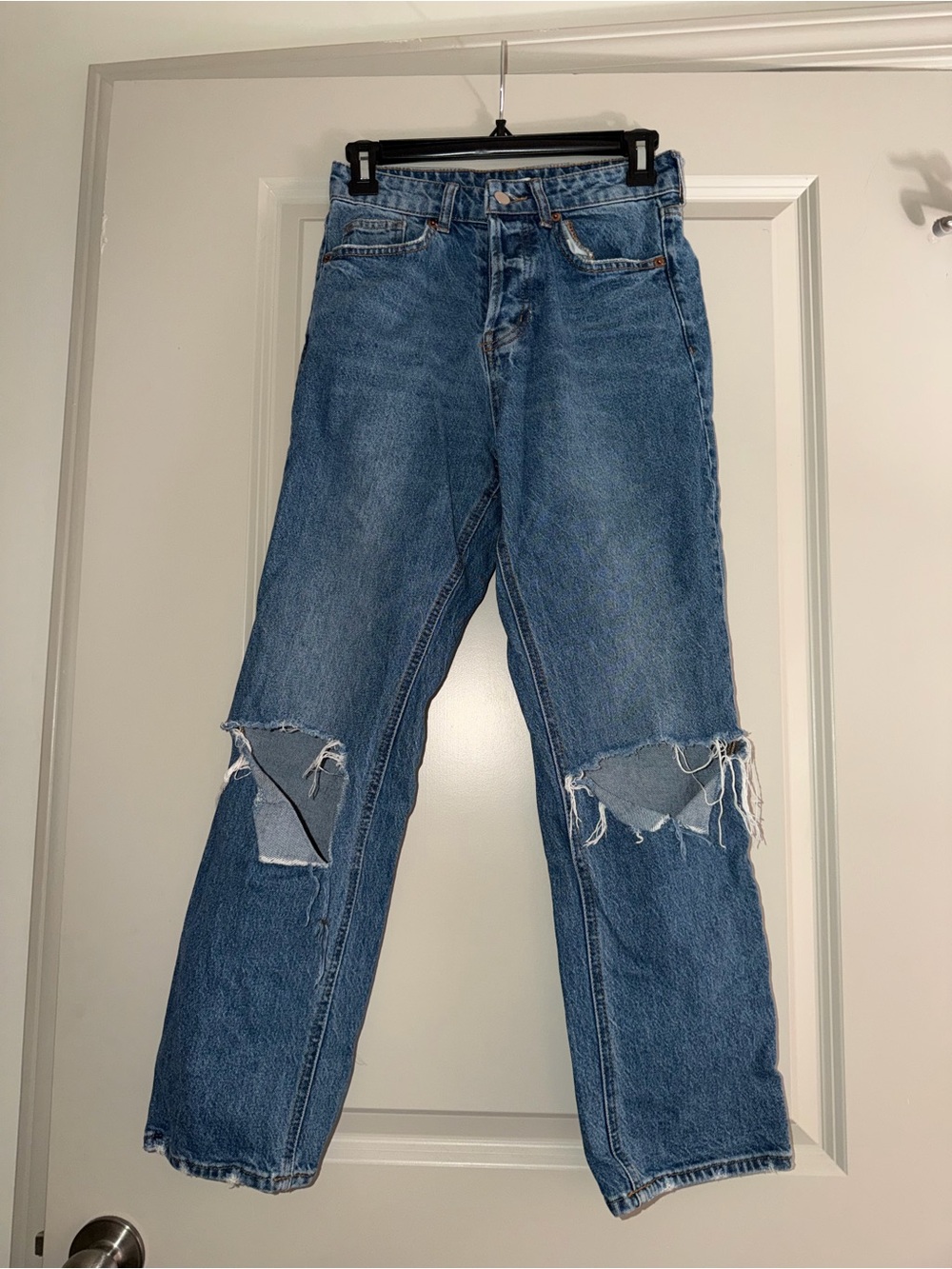 H&M Blue Straight-Leg Distressed Jeans